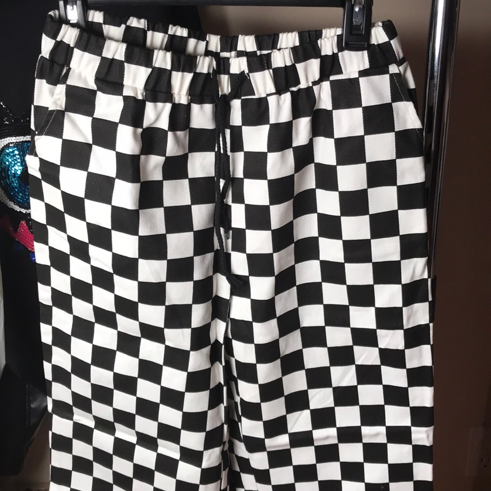 Black And White Checkered Drawstring Pants⚫️⚪️